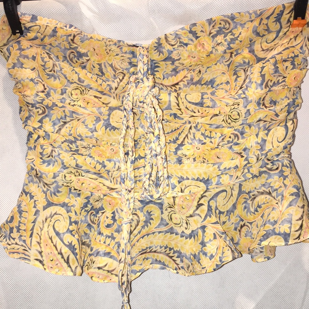 Veronica Beard Yellow and Blue Floral Crop Top